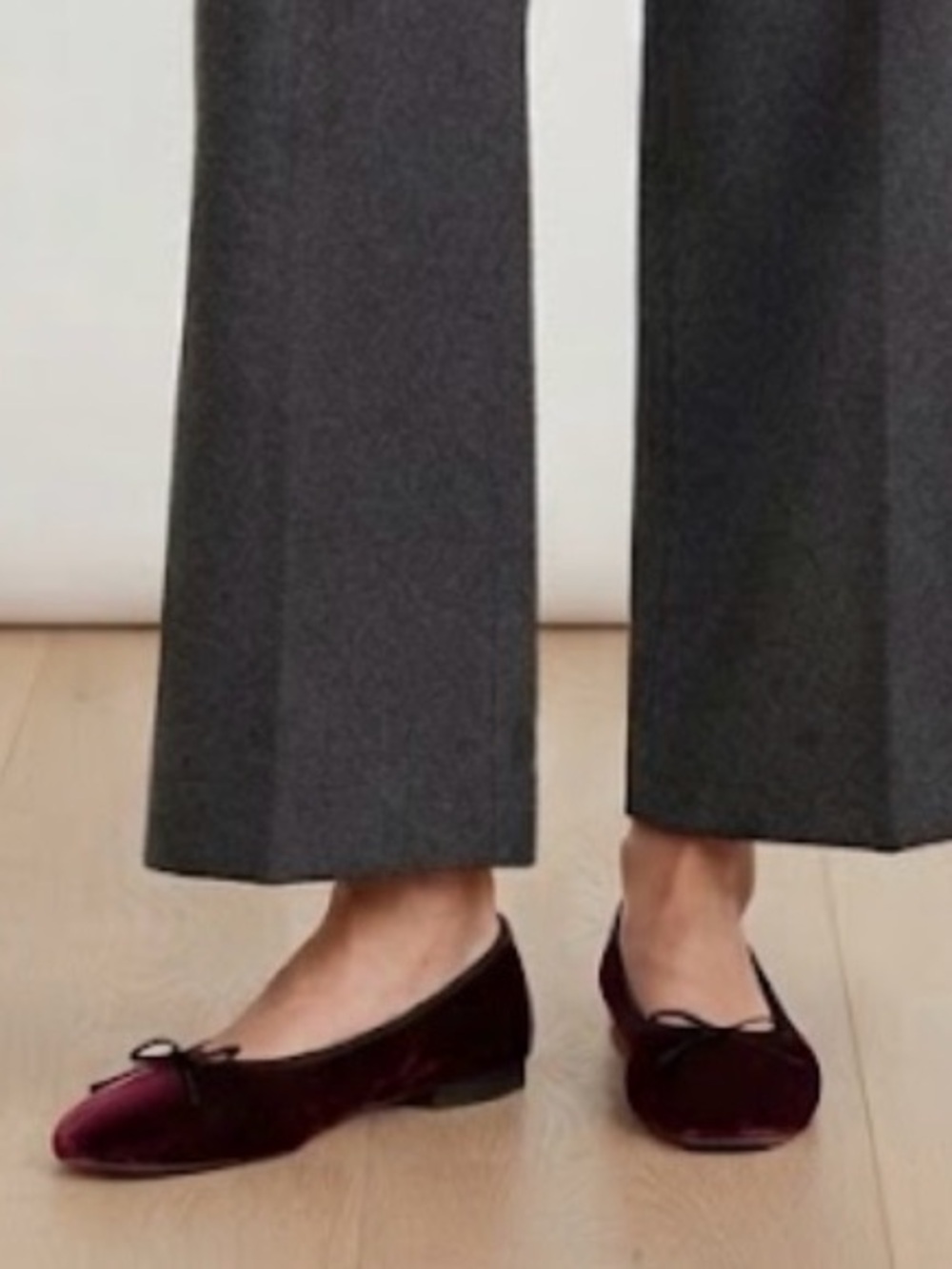 L’Autre Chose Burgundy Velvet Ballet Flats Size 37 Bow Slip On Italian